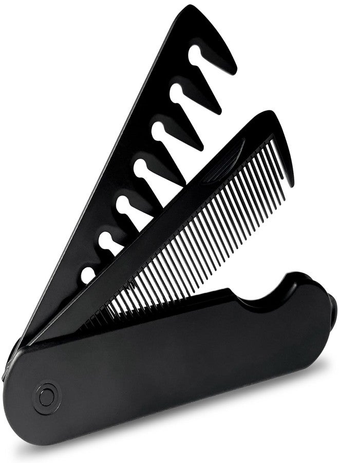 Zoolinn 2-in-1 Men's Protable Folding Pocket Comb - Black, Fine & Wide Tooth Comb for Hair and Beard Grooming - Image 1